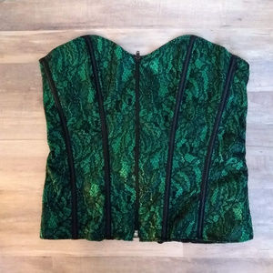 Tesa Green & Black Lace Zip Front Bustier